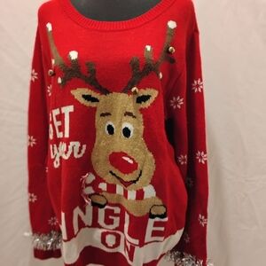 No Boundaries Red Reindeer Holiday Sweater